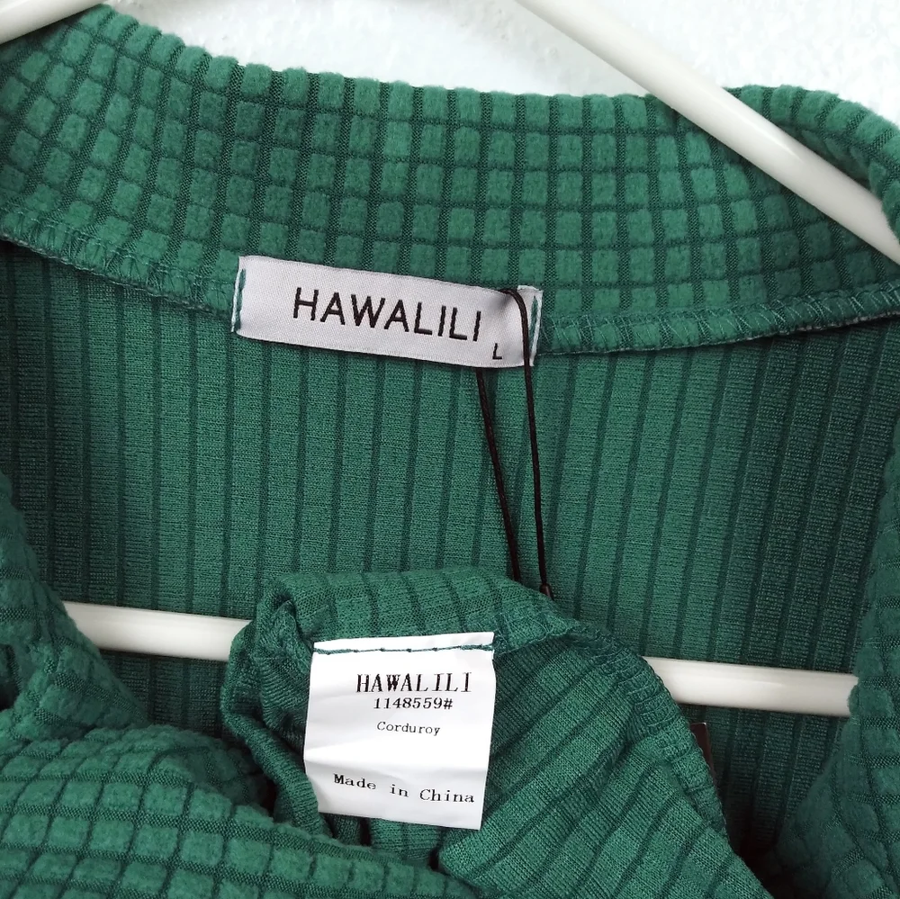 HAWALILI  L Shirt Blue Emerald Material Corduroy